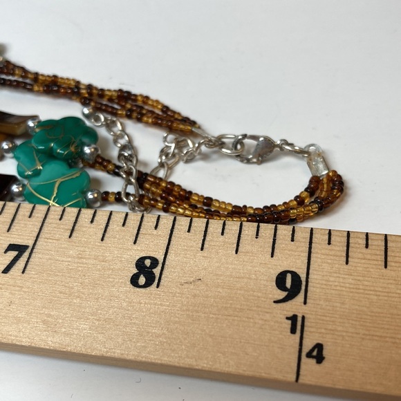 Green Brown Gold Flower Bead Necklace 18" 3" Extender - Picture 9 of 13